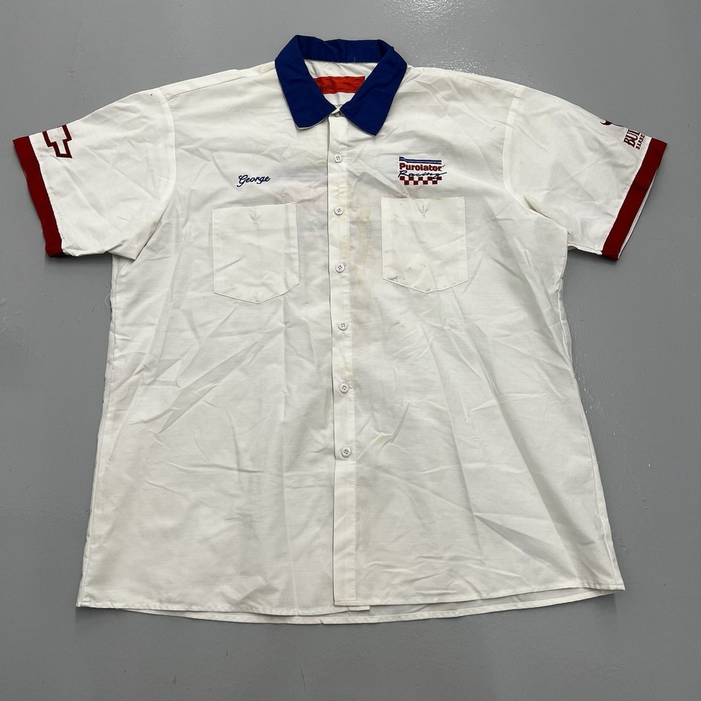 VTG 80s NASCAR Official Pit Crew Member Shirt Team Purolator Car Mens Size 2XL